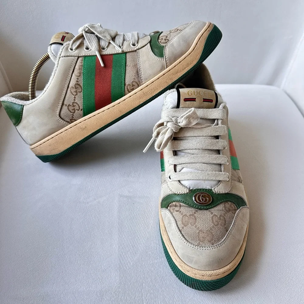 Gucci Green and Cream Vintage Sneakers size US 8.5 IT 42